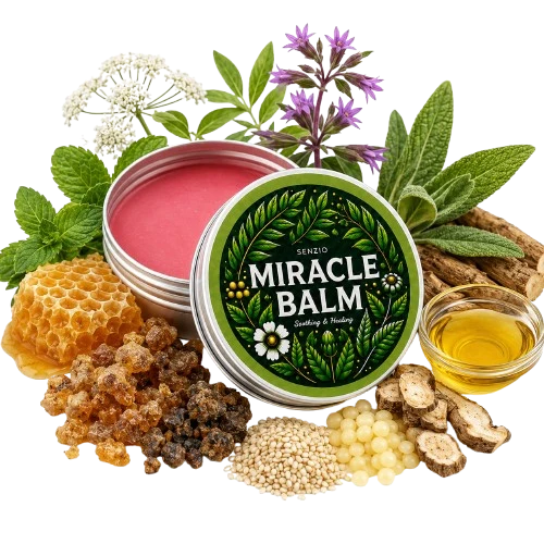 AxonRelief Miracle Balm surrounded by its botanical ingredients
